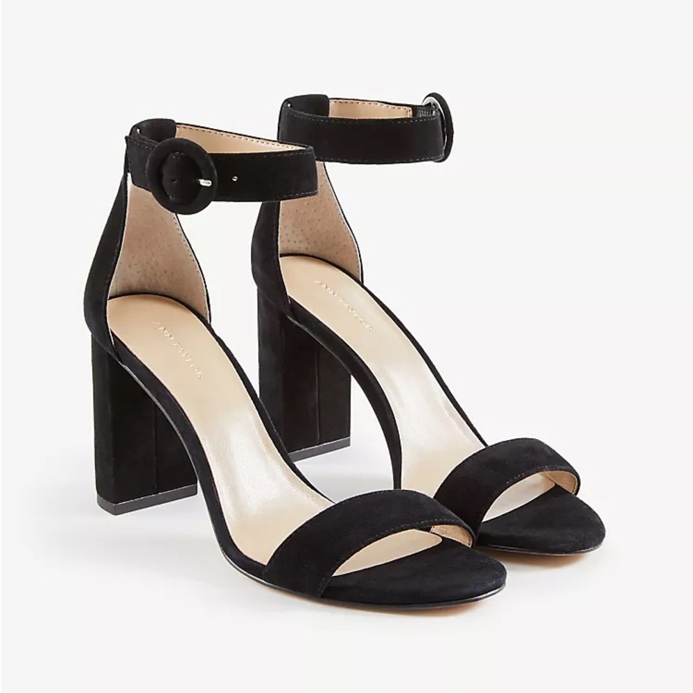 Ann Taylor Leannette Suede Block Heel Sandals in Black